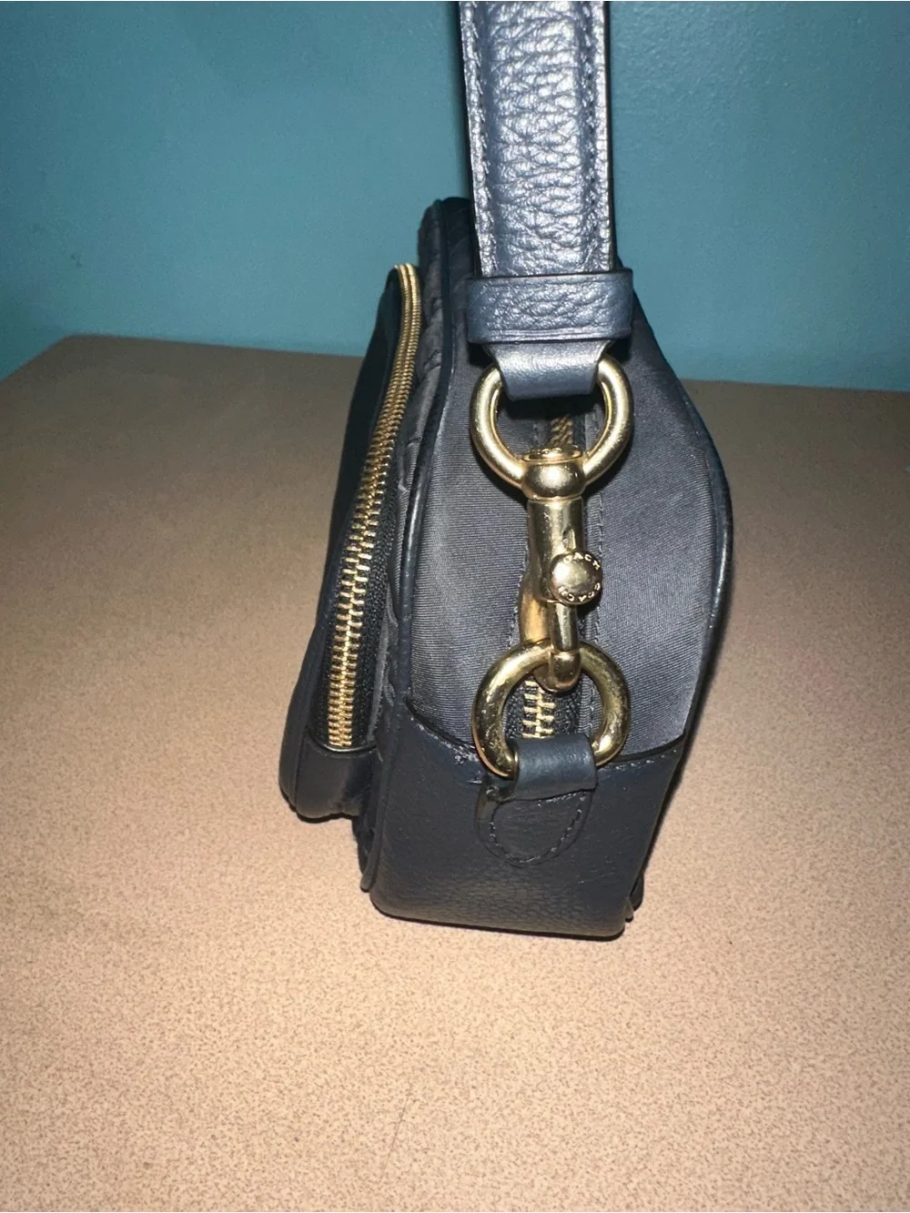 Coach Crossbody Bag Nylon/Leather Court Ruching C4095 Midnight Blue